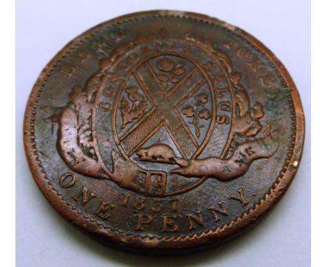 Early milled copper token, Bank of Canada. P&amp;P Group 0 (£5+VAT for the first lot and £1+VAT for subsequent lots) 