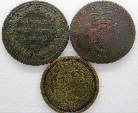 Three Georgian period coins/tokens. P&amp;P Group 0 (£5+VAT for the first lot and £1+VAT for subsequent lots) 