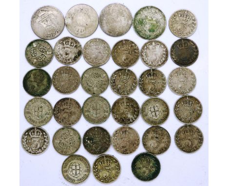 Victorian and later threepences and sixpences, 49g. P&amp;P Group 0 (£5+VAT for the first lot and £1+VAT for subsequent lots)