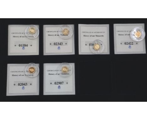 Gold monarchy 0.5g coins. P&amp;P Group 0 (£5+VAT for the first lot and £1+VAT for subsequent lots) 