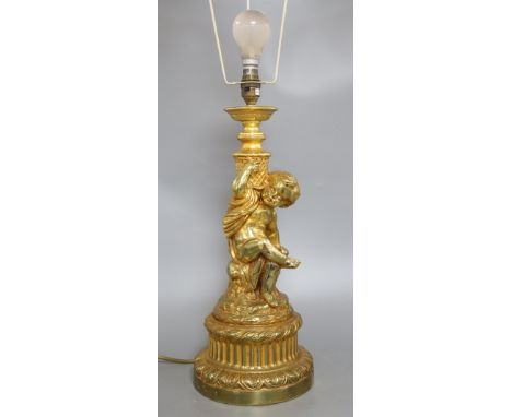 A gilt plaster 'cherub' table lamp