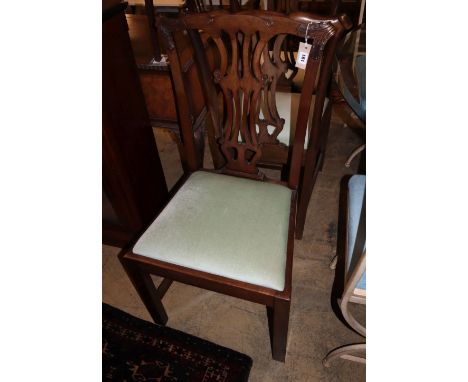 A pair of George III dining chairs and four Chippendale revival mahogany dining chairs