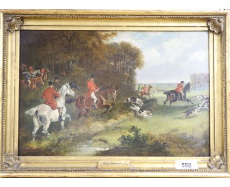 Attributed to W.J. Shayer, oil on canvas, Hunting scene, 30 x 45cm