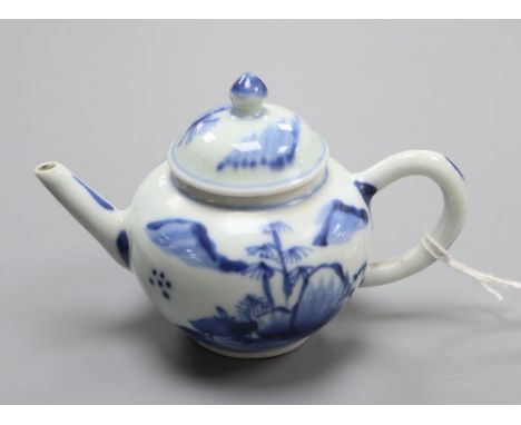 A Chinese blue and white miniature teapot, Kangxi period, height 7.5cm