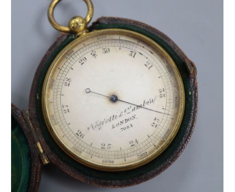 A Negretti and Zambra gilt metal cased pocket barometer