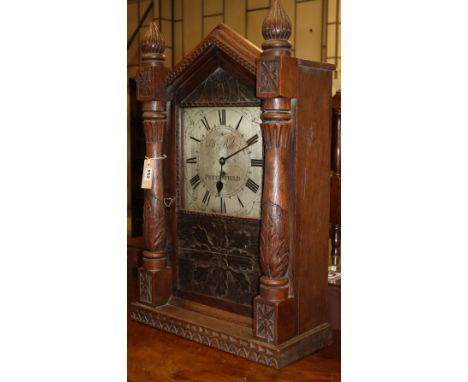 A 19th century single fusee clock movement, the 10in. silvered square dial marked William Batt, Petersfield, in associated ca