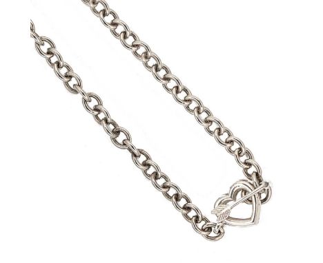 Tiffany & Co - A heart and arrow necklace, belcher link chain, with a heart and arrow, heart stamped 'ITALY' '1994 TIFFANY &a