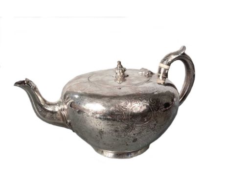 A Victorian silver bachelor's teapot, mark of Charles Thomas Fox &amp; George Fox, London 1849, of squat bullet type shape, t