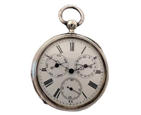 Unsigned - A Swiss metalwares open faced calendar pocket watch, circa 1860, the white dial, 40mm diameter, with black Roman n