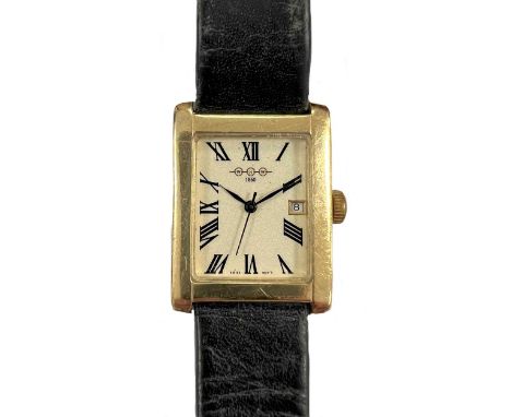 W.H. Wilmot, Birmingham - A 9ct gold wristwatch, circa 1990, the signed cream-coloured rectangular dial, 20mm wide, with blac