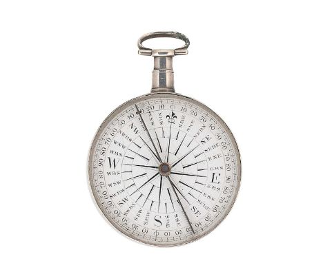 Unsigned - A 19th century silver open faced travelling compass,  circa 1812, the white dial, 50mm diameter, with steel pointe