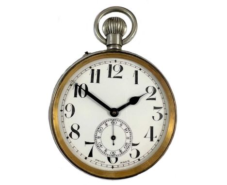 Unsigned - A base metal 'Railway' style 'Goliath' open faced pocket watch, circa 1895, the white dial, 60mm diameter, with bl