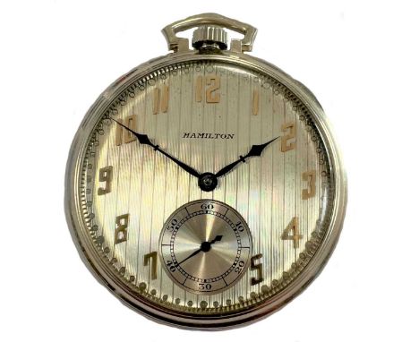 Hamilton, Lancaster, Pa. - An American 14ct gold open faced dress pocket watch, circa 1925, the signed silvered iridescent en