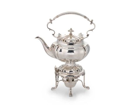 An Edward VII silver tea kettle and stand, mark of James Ballantyne &amp; Son, Sheffield 1903, the kettle of baluster panelle