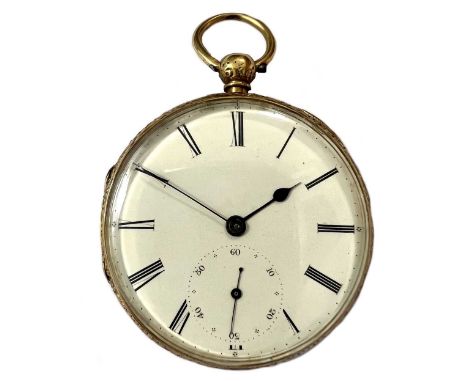 Thomas Hammond, Manchester - An 18ct gold open faced pocket watch, circa 1855, the unsigned parchment coloured dial, 44mm dia