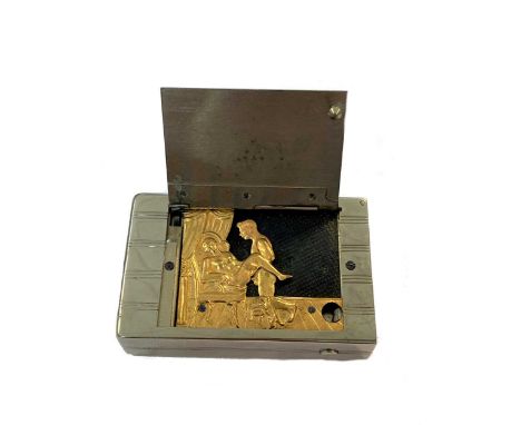 A chromed vesta case with secret erotic mechanism, the reeded case with base strike and push button activated opening, interi