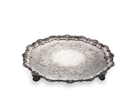 A Victorian silver salver, mark of John Hunt & Robert Roskell, London 1873, 'Chippendale' style with shell and scroll rim, th