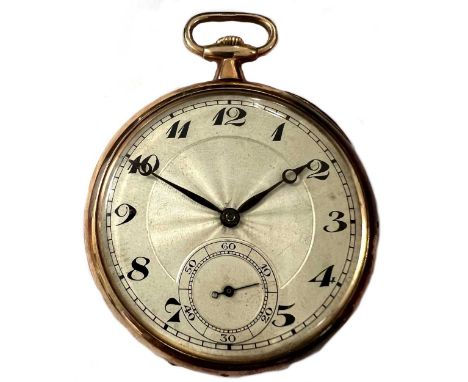 Stauffer Son & Company - A 9ct gold open faced pocket watch, circa 1920, the unsigned silvered dial with recessed and engine 