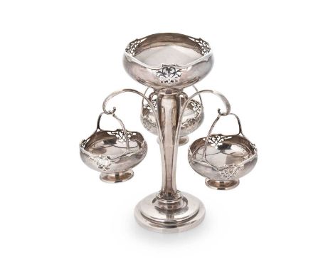 A George V silver epergne,  mark indecipherable, London 1913, central trumpet shaped section raised on a circular foot, toppe