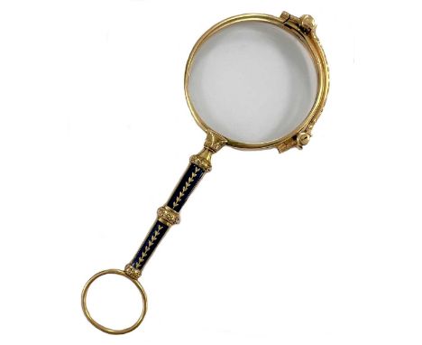 A pair of French 18ct gold and enamel lorgnettes, circa 1923, double struck with French guarantee marks, maker's mark untrace