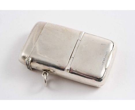 A LATE VICTORIAN SILVER "PATENT" VESTA CASE & COMBINED SNUFF BOX of plain rounded oblong form, with gilt interiors, by J. Gam