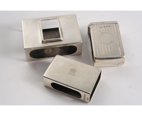 A SILVER MATCH BOX COVER engraved with a coronet above the numerals "XIX", by S.J. Rose, London 1935, an engine-turned match 