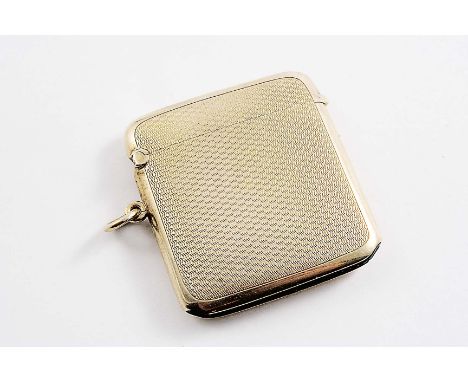 A 9 CT. GOLD VESTA CASE with engine-turning and rounded corners, by Asprey & Co.Ltd., Chester 1921;  1.8"  (4.7 cms) long;  0