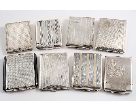 SEVEN VARIOUS ART DECO SILVER BOOK MATCH HOLDERS with engine-turned decoration (two with initials), all either hallmarked or 