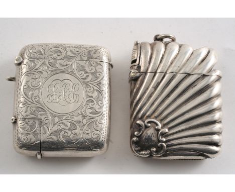A LATE VICTORIAN SILVER "UNITY PATENT" VESTA CASE & CIGAR CUTTER COMBINED, with rayed fluting and a small cartouche initialle