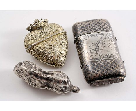 A LATE 19TH CENTURY CONTINENTAL SILVER & NIELLO-WORK VESTA CASE with a winged lion holding a tablet with a latin inscription,