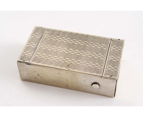 A LATE 19TH CENTURY CONTINENTAL NICKEL VESTA CASE with engine-turned decoration, a button-operated cover and a small conceale