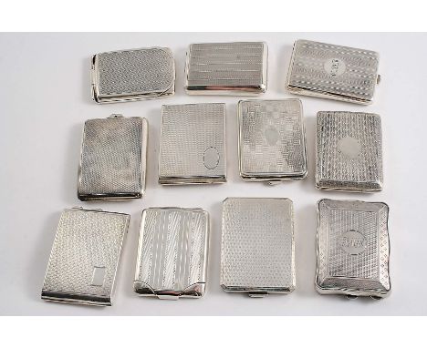 ELEVEN VARIOUS 20TH CENTURY SILVER BOOK MATCH HOLDERS with engine-turned decoration (some with initials/dedications); each ap