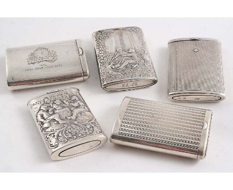 AN EARLY 20TH CENTURY SILVER ENGINE-TURNED VESTA CASE of "drawer" form, by Mappin & Webb, Birmingham 1924, another similar si