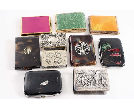 TWO 20TH CENTURY JAPANESE LACQUERED BOOK MATCH HOLDERS three brass book match holders with enamel/lacquered decoration, two t