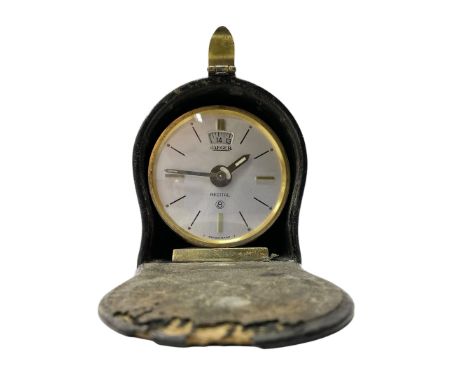 Jaeger Le Coultre-RECITAL 8-day travel alarm clock c1950, in its original travel case, with a silvered dial, baton markers an