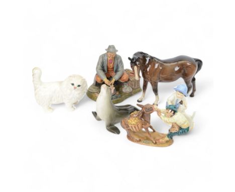 Royal Worcester figure September, together with Beswick figure Donkey & Man no 1223, together with five other figures 