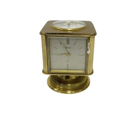 20th century-Angelus clock and weather station combined, in a satin gilt case with an 8-day clock movement, hygrometer, barom