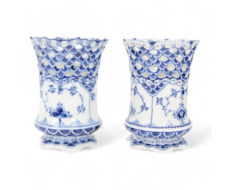 Pair Royal Copenhagen blue and white onion pattern vases, with makers mark and number 1016, H11cm