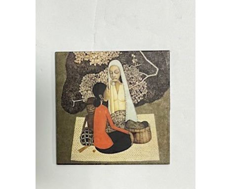 Cheong Soo Pieng Artwork Ceramic Tile.&lt;br&gt; Measures 11.75 x 11.75 inches.