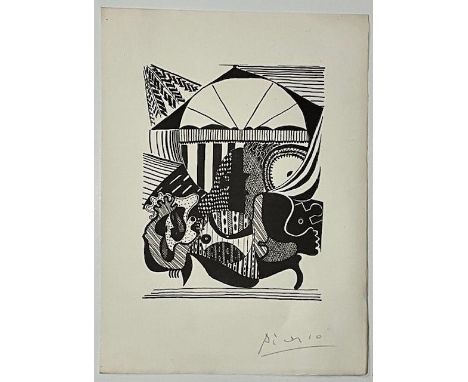 1955 Woodcut PABLO PICASSO  Helene Chez Archimede  Measures 17.25 X 12.75