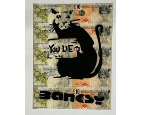 Banksy ‘Di-Faced Tenner’ offset lithograph on paper depicting an uncut sheet of ten 10 GBP notes having the face of Princess 