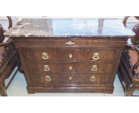 COMMODE, Louis Philippe mid 19th century mahogany the marble top over a frieze drawer and four others, 127cm x 56cm x 90cm H.