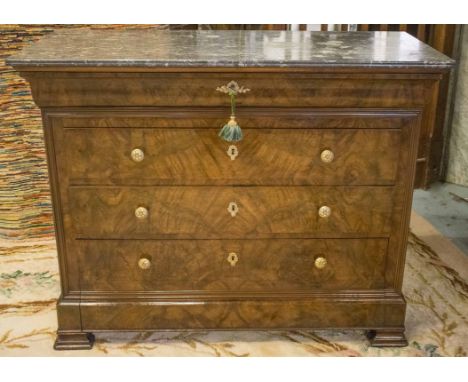 COMMODE, 19th century French Louis Philippe, figured walnut with four long drawers (including a deep drawer) and St Anne's gr