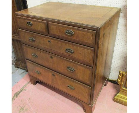 CHEST, George II walnut, satinwood and boxwood strung with caddy top over two short and three long drawers on bracket support