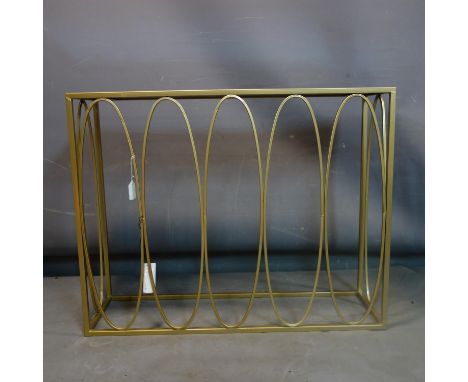 A contemporary rectangular gilt metal console table, with mirrored top, H.75 W.94 D.28cm 