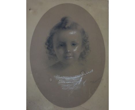 19th century British school, Portrait of a child, pastel of brown paper, signed 'Hearden 1870', 60 x 46 cm 