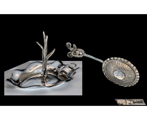 Edwardian Period - Pleasing Sterling Silver Ladies Tree Ring and Dish with Naturalistic Handle with Branches for Rings. Hallm