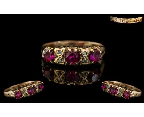 Antique Period Attractive Ruby and Diamond Set Dress Ring. The Stones of Good Colour. Makers Mark P &amp; S. Hallmark Chester