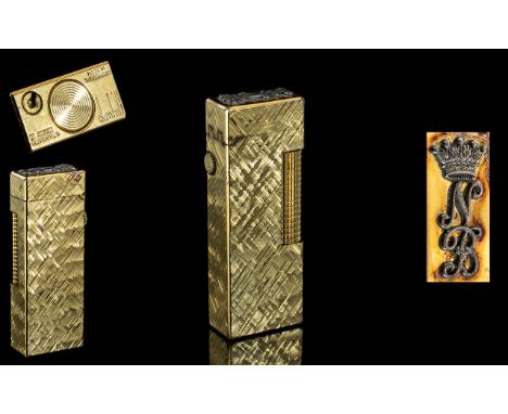 Dunhill Swiss Superior Quality Ladies/Gents Gold Plated Lighter 1960/70's with excellent design to case with silver crown and