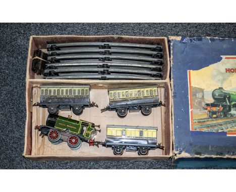 Hornby Train Set, 'Great Western', with engine, three carriages, and track.  In original box.